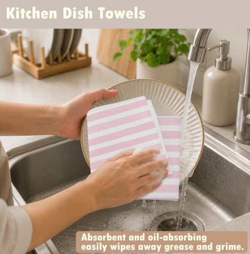 Pink Striped Decorative Hand Towels 16x24 - Absorbent Preppy Bathroom Decor