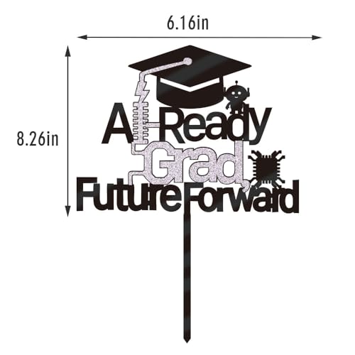 AI Tech Graduation Cake Topper - Black Acrylic STEM Party Decor