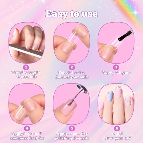 Krofaue Kids Fake Nails 240pcs Clear Press On Nails Short Oval