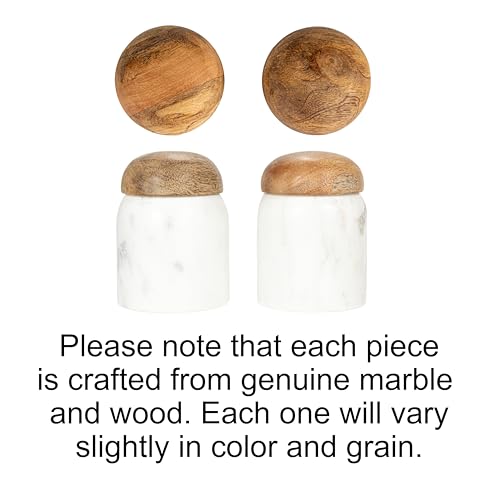 Creative Co-Op Marble & Mango Wood Pinch Pot with Lid - 3"