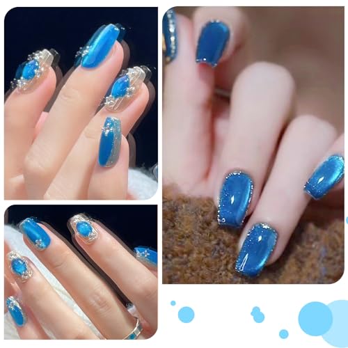 NAILKISS Cat Eye Magnetic Gel Polish Blue 9D Galaxy Glitter with Stick