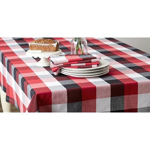 DII Tri-Color Check Collection 100% Cotton Tabletop, Tablecloth, 60x120, Cardinal Red
