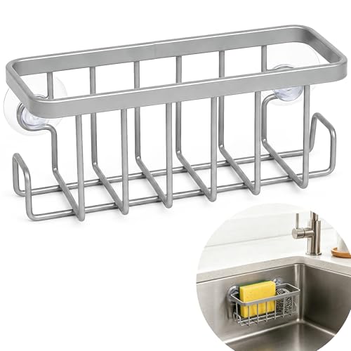 Rustproof Kitchen Sink Sponge Holder with Dual Side Hooks