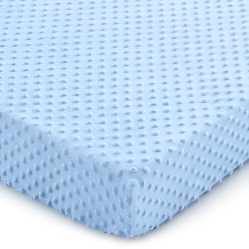 Minky Dot Fitted Crib Sheet - Baby Blue, 28x52 Inch, Soft & Cozy