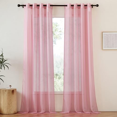 NICETOWN Pink Sheer Curtains 54" x 96" - Grommet Window Treatments (2 Panels)