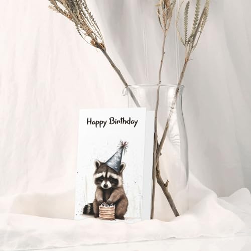 Awsaccy Cute Raccoon Birthday Card with Envelope - Funny Watercolor Party Design