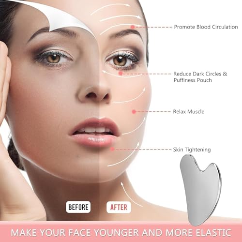 Stainless Steel Gua Sha Facial Tool 2-Pack for Face, Jawline & Lymphatic Drainage