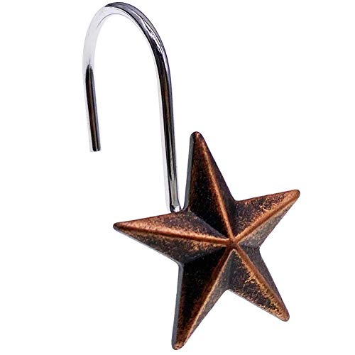 CHICTIE Star Shower Curtain Hooks - Set of 12 Retro Bronze Rustproof Rings