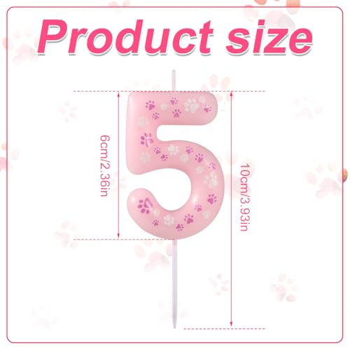 Pink Dog Paw Print Birthday Candle - Number 5 Cake Topper