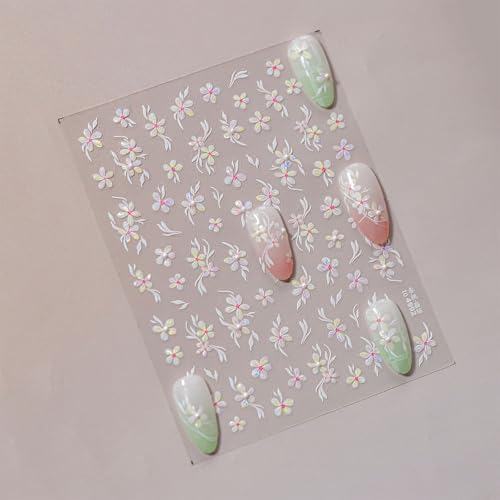 5D Embossed Flower Nail Art Stickers - White Peach Blossom Decals