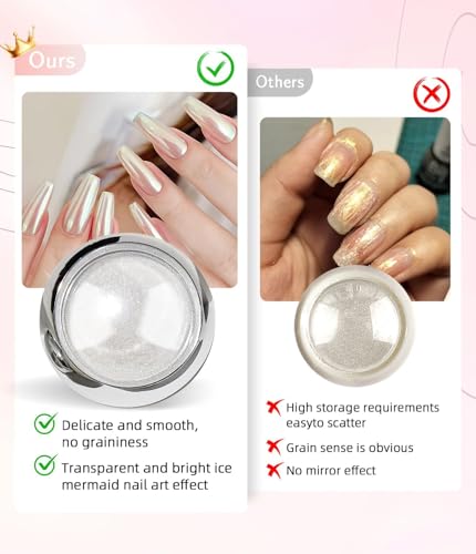 LEDSUUEI Aurora Chrome Nail Powder Kit - 3 Cans Pearl Mirror Effect
