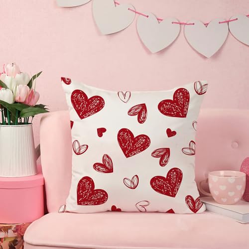 Valentine's Day Heart Throw Pillow Covers 18x18 Inch, Set of 2