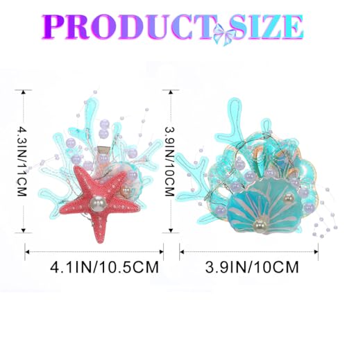 JEAIRTS Light Up Starfish Hair Clips LED Mermaid Shell Headpiece