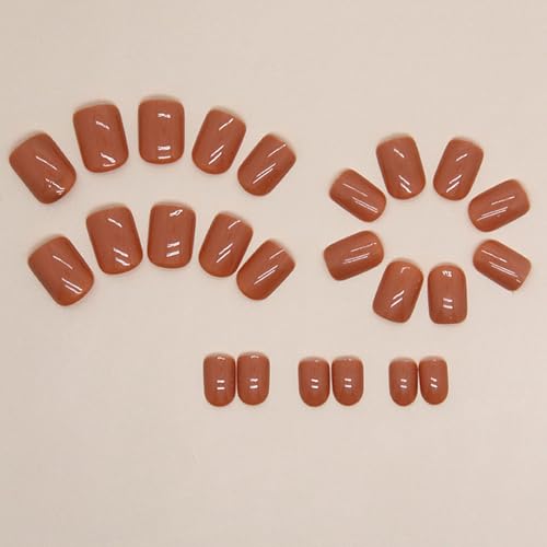 WAFOLOZE Caramel Short Square Press on Nails Glossy False Nails Kit