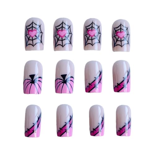 Halloween Press on Nails Short Square French Tip False Nail Kit