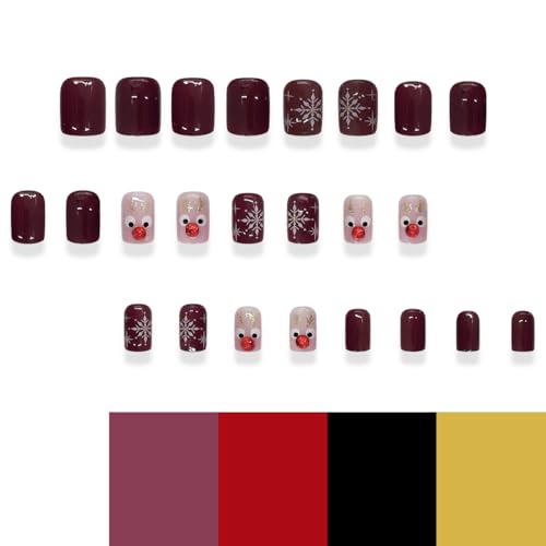 Christmas Press on Nails Short Square False Nails with Snowflake Design