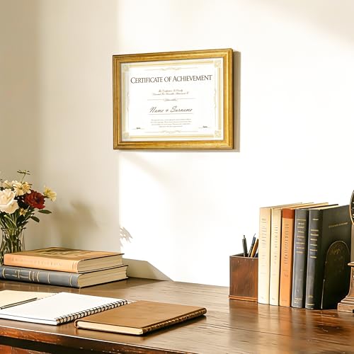 upsimples 8.5x11 Vintage Gold Picture Frame for Wall or Tabletop Display