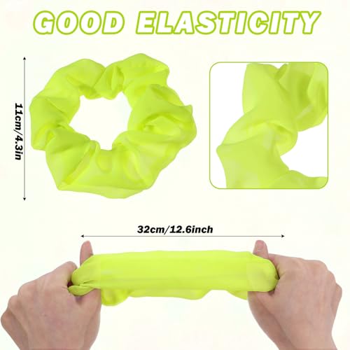 Neon Yellow Satin Hair Scrunchies 2-Pack - 80s Party Hair Accessories