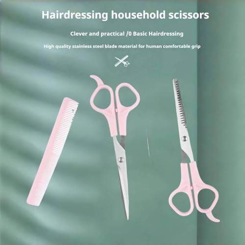 TIKMNO Pink Stainless Steel Hair Cutting Shears Set 6.7 Inch with Thinning Scissor and Comb