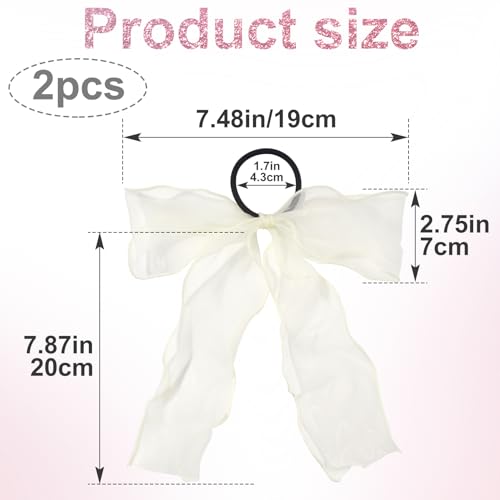 STSTR 2Pcs Large Beige Organza Hair Bow Ties, Long Tail Bowknot Scrunchies