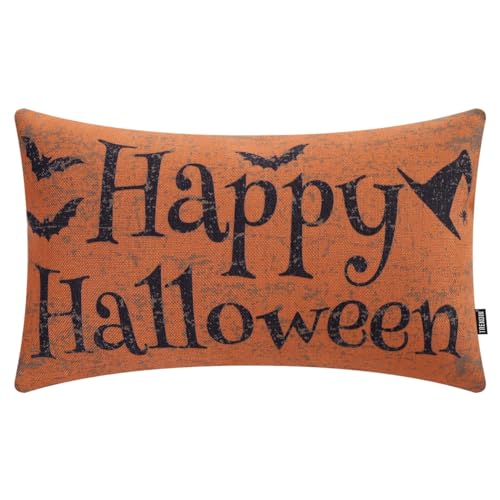 TRENDIN Halloween Decorative Pillow Cover, 12x20 Linen Cushion for Couch & Bed