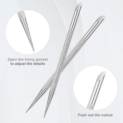 Clofiak 2Pcs Stainless Steel Cuticle Pusher and Nail Cleaner Tool