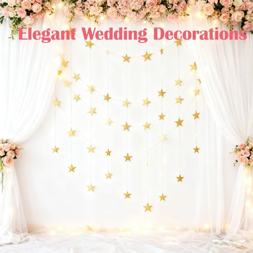 Gold Star Garland 105 Feet with 8 Glitter Paper String Decorations for Christmas, Wedding, Party