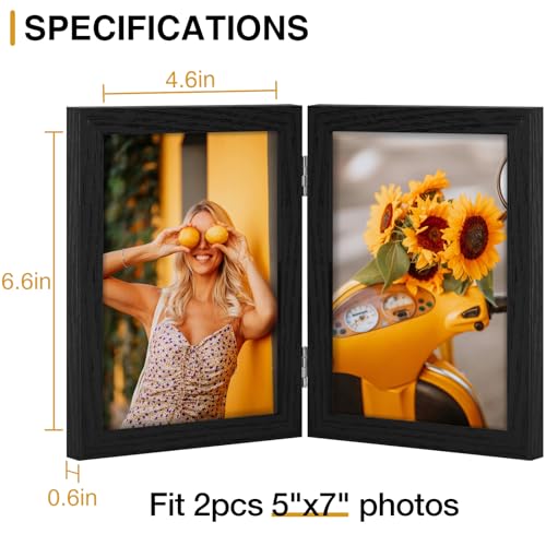 Vittanly 5x7 Double Picture Frame - Hinged MDF Frame with Plexiglass