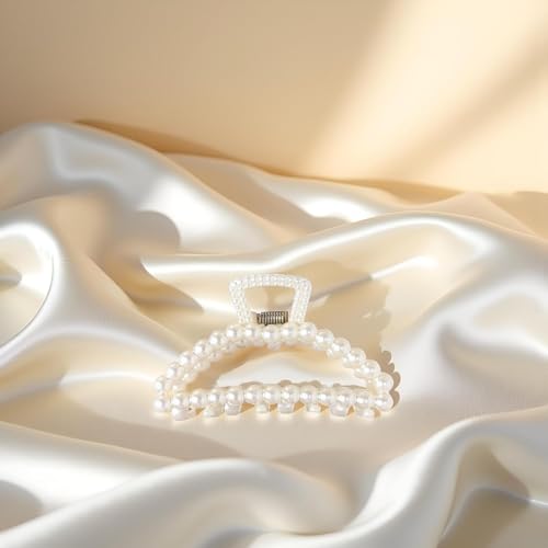Large White Pearl Hair Claw Clips 2-Pack for Thick and Thin Hair