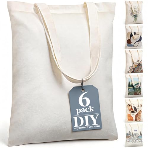 HOTOR 6-Pack Canvas Tote Bags for DIY Gifts & Groceries