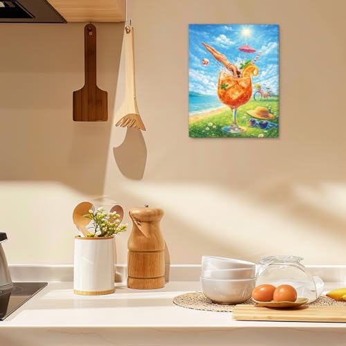 Summer Coastal Cocktail Wall Art Canvas - Woman Diving Into Cocktail - Framed 8x10 Inch - Cute-9