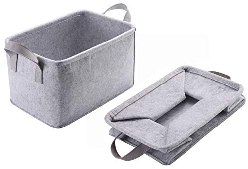 Minoisome Collapsible Felt Storage Basket with Handles - Light Grey