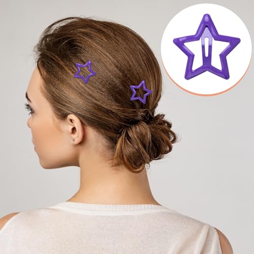 Purple Star Hair Clips 20pcs Metal Snap Barrettes for Women Y2K