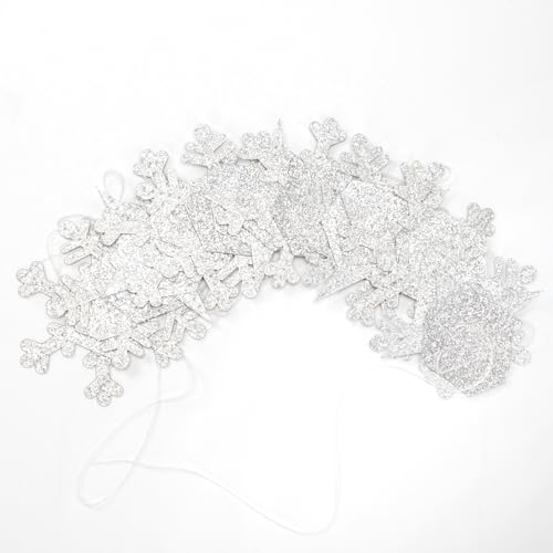 Snowflake Snow White Silver Christmas Party Decorations Streamers - 52Ft Winter Wonderland Garland - Glitter Silver Variation