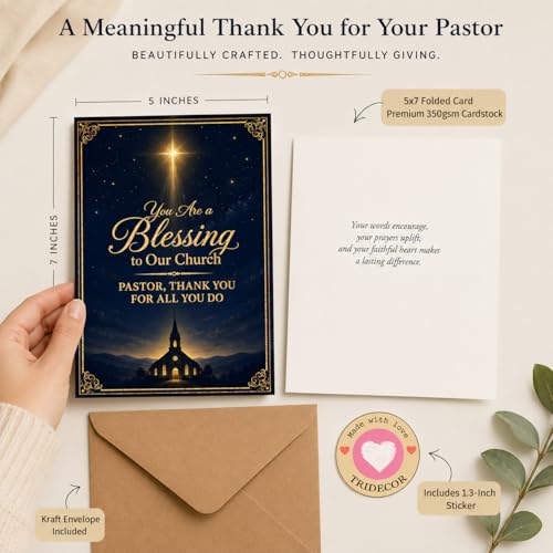 Pastor Appreciation Card – Elegant 5x7 Thank You Card with Envelope