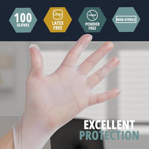 MED PRIDE Small Clear Vinyl Examination Gloves - 100 Count, Latex-Free