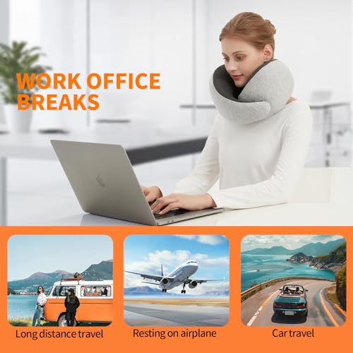 Memory Foam Travel Neck Pillow - Ergonomic & Compact Design for Airplane & Road Trips (Grey)