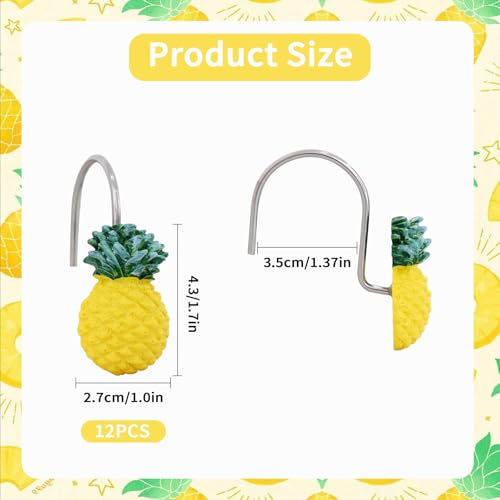 12-Piece Pineapple Shower Curtain Hooks - Decorative Resin Bathroom Rings
