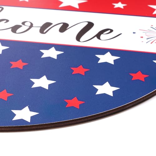 4th of July Patriotic Wooden Wreath for Front Door Decor