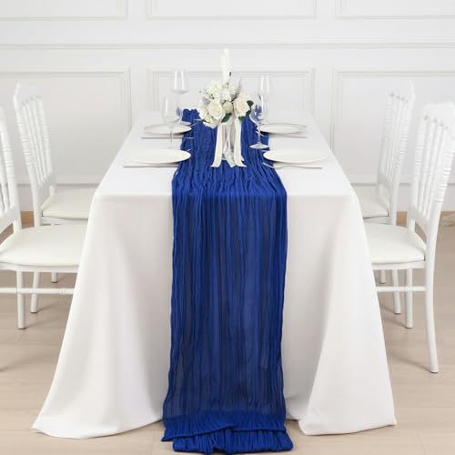 Royal Blue Cheesecloth Table Runner 120 Inch - Boho Wedding Decor, 3 Pack