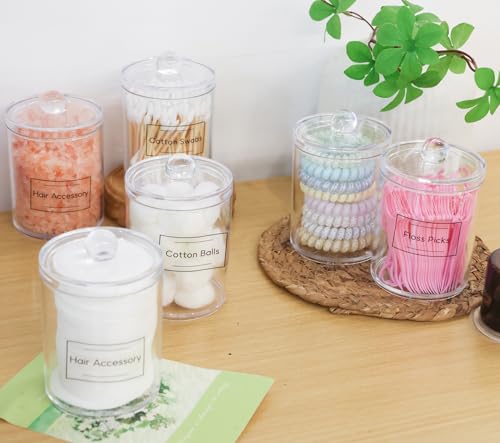 Aynoo 12 oz Acrylic Qtip Holder Dispenser Canister with Lid - Clear, Stackable Bathroom Organizer (1 Pack, 2.7 inches)
