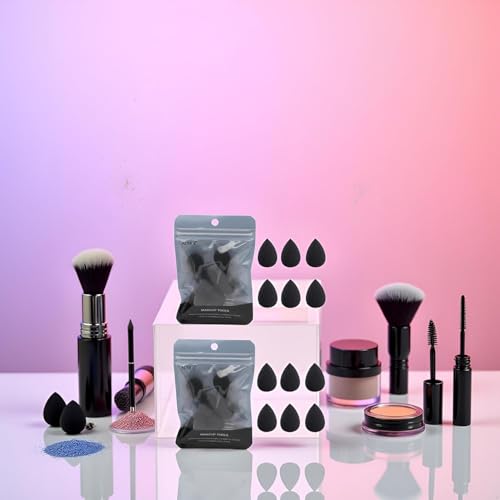 12 Pcs Mini Makeup Sponge Set - Soft Black Beauty Sponges for Foundation & Concealer