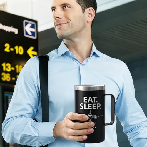 Pilot 20oz Insulated Coffee Mug Airplane Aviation Lover Gift - Black-1