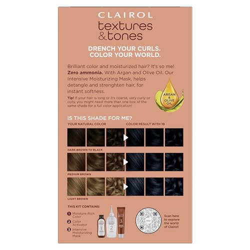 Clairol Textures & Tones Permanent Hair Dye, 1B Silken Black