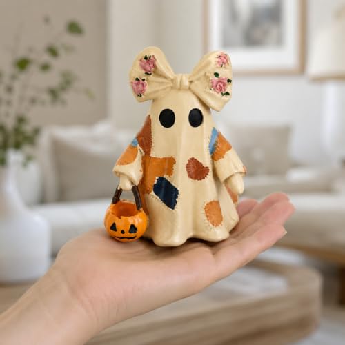 Halloween Ghost Night Light Figurine with Pumpkin Basket - Spooky Holiday Decor