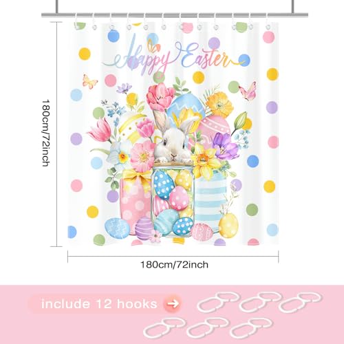 Easter Shower Curtain 72x72 Inch - Cute Bunny & Colorful Eggs