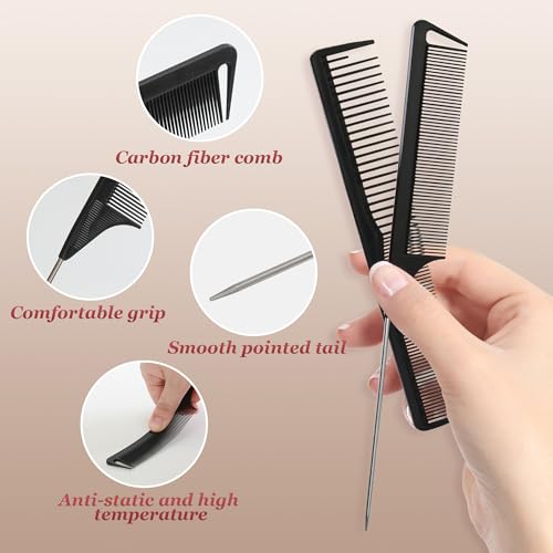 Carbon Fiber Barber Comb Set - Anti-Static Hair Styling Combs (2-Piece)