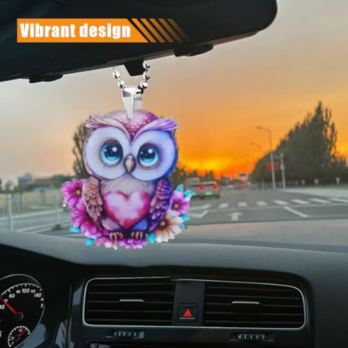 Cute Pink Owl Car Rearview Mirror Charm – Vibrant Hanging Pendant