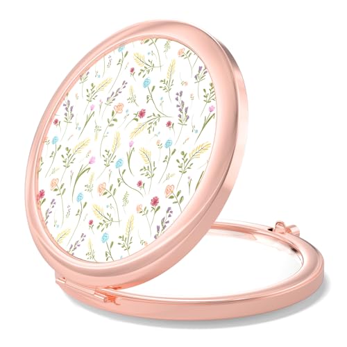 Nipichsha Compact Pocket Makeup Mirror - 2X Magnifying Travel Mirror, 2.75 in Rose Gold Floral