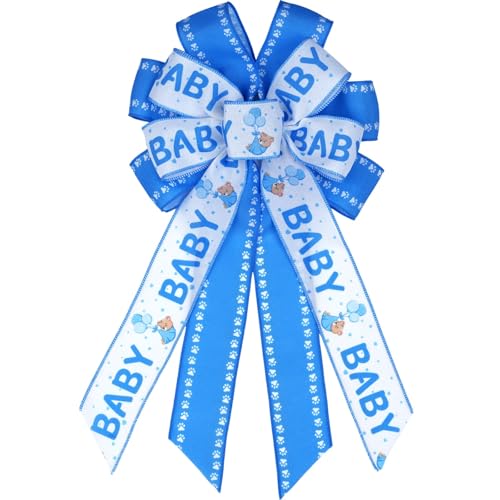 Large Baby Boy Blue Shower Bow - 20.87 Inch Welcome Decor